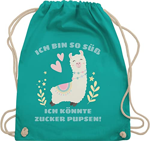 Shirtracer Turnbeutel Rucksack - Statement Sprüche Kinder - Lama Ich bin so süß ich könnte Zucker Pupsen - Unisize - Türkis - mit spruch stoffrucksack damen sprüchen spruch. bag sportbeutel lustige