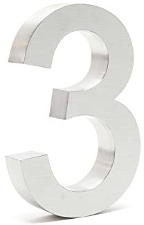 Wiltec Número de casa 3 acero inoxidable 20 cm moderno diseño 3D tipo Arial para fachadas y exteriores de casas de casas, material de montaje incluido