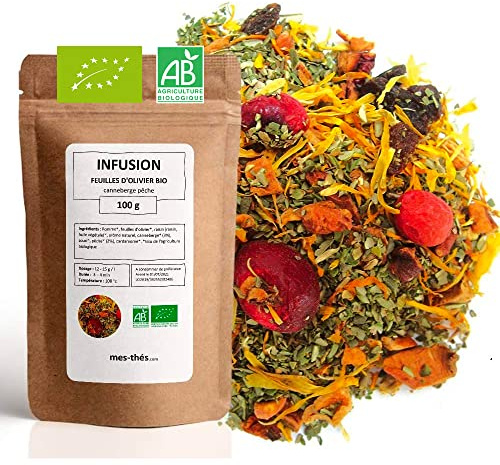 Infusion Bio Canneberge Pêche - 100g (40 tasses) - Thé en vrac 100% Agriculture Biologique - Mes-Thés