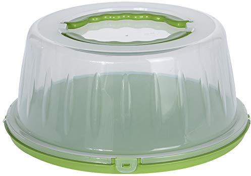 Large Round Plastic Cake Storage Box with Lid Cupcake Caddy Carrier Container (Green)