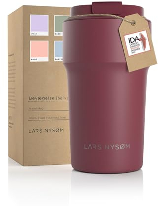 LARS NYSØM Thermo Kaffeebecher to go 500ml | Travel Mug 0,5 Liter mit Isolierung | Auslaufsicherer Edelstahl Thermobecher für Kaffee und Tee unterwegs | Teebecher (Berry Red, 500ml)