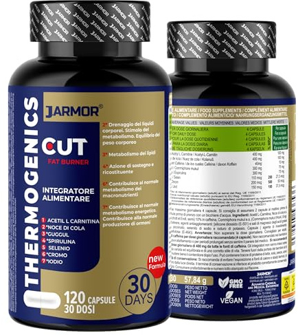 Integratore Brucia Grassi Potente Uomo e Donna 120 Capsule con Acetil L-Carnitina, Noce di Cola, Guggul e Spirulina - Termogenico Dimagrante Forte, Supporto Metabolismo e Perdita Peso Veloce