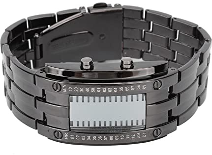 Binäre Uhr, Binäre Armbanduh, Binäre Matrix Blaue LED Digitaluhr Männer Klassische Kreative Mode Armbanduhr LED Digital Armbanduhr (Schwarz1)