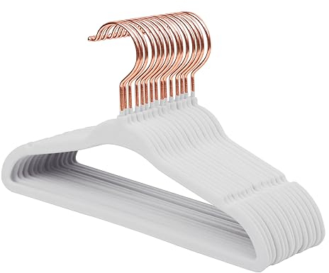 ManGotree Baby Samt Kleiderbügel mit Roségold-Haken, 28cm Kinder Größe, 360 Grad drehbar, Ultra dünn und kein Schlupf Design, 15 Pack (Creme)