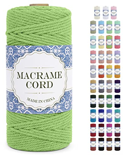 Uiopa Corde Macramé 3mm x 100m Ficelle Macramé Naturel Cordon Coton Fil Macramé 3mm Cordelette pour Suspension Murale Tressée de Plante Rideau Bricolage Décoration Intérieure Boho (Vert Herbe)