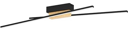 EGLO LED Deckenleuchte Panagria, minimalistische Deckenlampe | Deckenbeleuchtung aus Aluminium, Stahl, FSC100HB, Holz und Kunststoff in schwarz, braun und weiß, Wohnzimmerlampe warmweiß