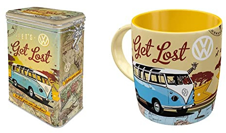 Nostalgic-Art 31119 Retro Kaffeedose Volkswagen Bulli – Let's Get Lost – VW Bus Geschenk-Idee, 1,3 l & Volkswagen Retro Kaffee-Becher - VW Bulli T1 - Let's Get Lost, 330 ml