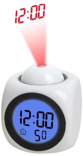 mumisuto Projektionswecker, Digitaluhr, Projektor an der Decke, Projektor-Tischuhr, Multifunktions-Kunststoff, USB-Aufladung, LED-Sprachfunktion, Projektionswecker(Weiß)