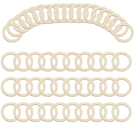 nbeads 100 Pcs 4cm Pièces de Bois Non Finies en Forme D'Anneaux, Ornements de Cercle Blanc Antique Anneaux en Bois Tranches de Bois Blanc pour Peinture Décor Maison Noël, 3cm Diamètre Intérieur