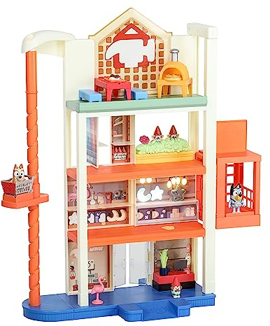 Bluey Hammerbarn Shopping-Spielset, 4-stufiges, 55,9 cm hohes Spielset mit funktionierendem Aufzug und Trolley-Rückkehr, inklusive Lichtern und 45+ Sounds