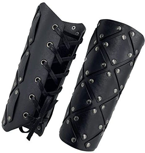 HiiFeuer Mittelalterliche Brigantine-Armschützer, Söldnerhandschuh aus Kunstleder, Vintage-Ritterarmschienen für LARP, Mittelaltermarkt