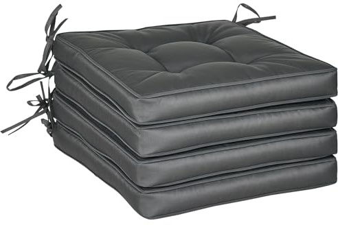 Outsunny Set of 4 Garden Seat Cushion with Ties 42 x 42cm Grey