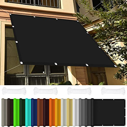 Sonnensegel Wasserdicht Sonnenschutz 3.5 x 4 m Rechteckig Wasserdicht UV Schutz Balkon Sichtschutz PES Polyester Reißfest Wetterfest für Balkon Garten Terrasse, Schwarz