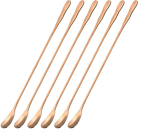 sourcing map Long Handle Spoon, 6Pcs 10.24-Inch Ice Cream Spoon, Stainless Steel Cocktail Stirring Spoons for Mixing, Drink, Coffee (Light Gold)
