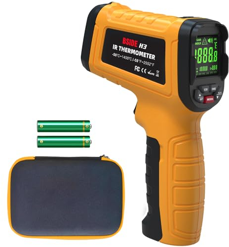 BSIDE H3 Digital Infrarot Thermometer Laser Temperaturpistole -58℉~2552℉(-50℃~1400℃) 50:1 mit Farb LCD Alarm Pyrometer für Industrie Ofen Herd Schmiede Grillthermometer für Lebensmittel BBQ Pizza
