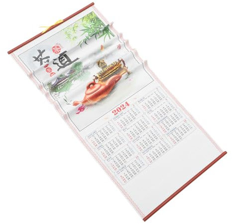 AOKWAWALIY Calendrier de prospérité suspendu Calendrier annuel traditionnel chinois Calendrier chinois 2024 Planificateur mural De Adviento Calendrier mural Imitation bambou