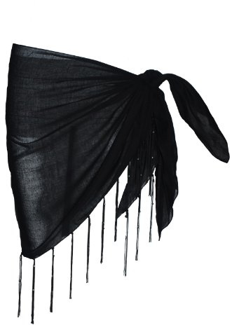 P4F halv bomull sarong med tofsar, Svart, one size