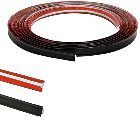 Zayejod Bordure en PVC noir, plinthe, moulure, décoration murale en plastique, bande auto-adhésive, bande de calfeutrage, plinthe anti-moisissure (6 m, 12 mm x 9 mm)
