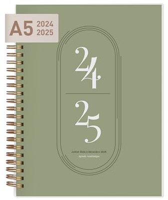 Rileys & Co - Kalender 2024 2025 A5 - Schülerkalender - Schulplaner - Studienplaner - Semesterplaner - Perfekt für Schüler, Studenten, Berufstätige - Grün (20 x 15 cm) - auf Französisch