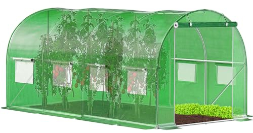 SPRINGOS Folientunnel Bogendach Fenster Gewächshaus 200 x 450 x 200 cm