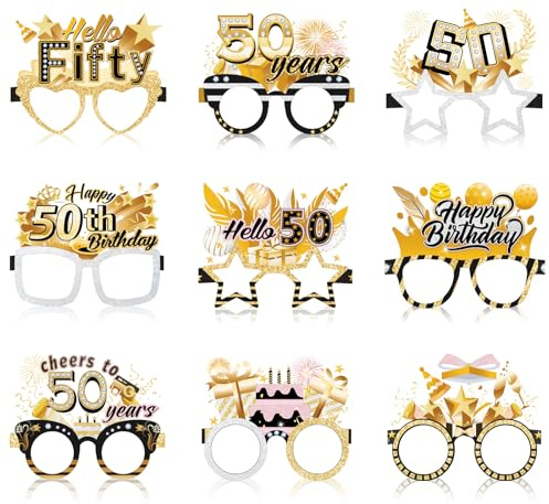 Konsait 50. Geburtstag Brillen - 18er-Pack Papierbrillen für Männer & Frauen, 50. Geburtstag Party-Mitbringsel & Fotorequisiten