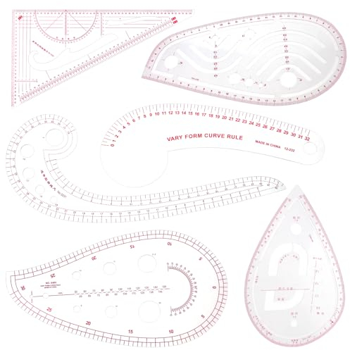6 Stück Schneiderlineal Nählineal Set für Anfänger Kunststoff Nähwerkzeug Set Schneiderlineal Stofflineal Kurvenlineal Schneiderbedarf für Designer Kleidung Zeichnen handmaß zum Nähen