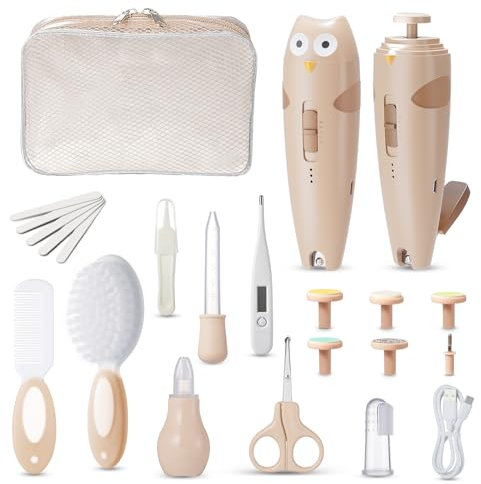 Lictin Baby Nagelfeile Elektrisch, Elektrische Nagelfeile mit 6 Schleifkopf, 26 in 1 Baby Nagelset mit LED Licht, Nagelpflegeset Elektrisch für Babys, Kleinkind, Erwachsene, USB Laden, Braun