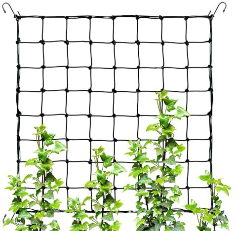 Red de Jardín con 4 Ganchos, 60x60cm, Red para Plantas de Jardín, Red de Protección de Verduras, Malla para Plantas Trepadoras, Red Elástica para Plantas, Verduras, Frutas, Flores