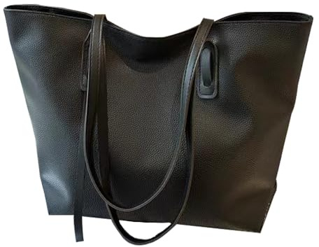 YXQSED Henkeltaschen Damen PU Leder Shopper Damen Henkeltaschen Tasche Student Schultasche Arbeit Handtaschen für Damen Schultertaschen Damentaschen Weich Umhängetasche-Schwarz
