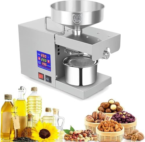 AFLEPCBRQ 610W Automatic Oil Press Machine Commercial Stainless Steel Oil Expeller Home Cold/Heat Oil Press Extractor with LCD Display for Dried Coconut Olive Kernel Flax Seed