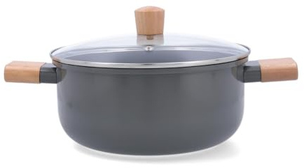 Bidasoa Mia Cacerola Aluminio Prensado Apto Vitrocerámica Apto Inducción 2 Capas Antiadherentes | Gris, Aluminio, forma redondo, acabado brillo, 24cm