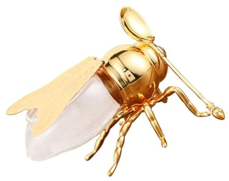 SENIURIS Tarro de miel de abeja, dispensador de jarabe, recipiente de vidrio, recipiente de condimentos, recipiente para azúcar, estatua decorativa para cocina y hogar.