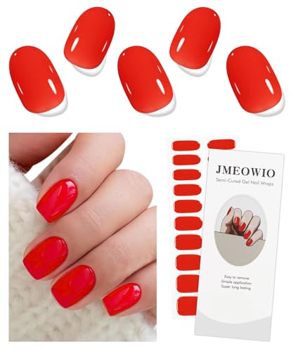 JMEOWIO Autocollant Ongles Gel UV Rouge Gel Nail Stickers Semi-durci Stickers Ongle Gel Deco Ongle Nail Art Design Manucure