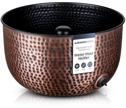 Monarch Abode Handgehämmerter Gartenschlauchhalter, Topf, für drinnen und draußen, Hofschlauchaufbewahrung, Organizer, 30,5 m Wasserschlauchhalter, antikes Kupfer