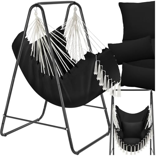 tectake® Fauteuil Suspendu Hamac Intérieur & extérieur avec Structure, Fauteuil Relax, Fauteuil de Lecture 1 Place Balancelle, Fauteuil Salon, Coussin Chaise Inclus Decoration Salon cocooning
