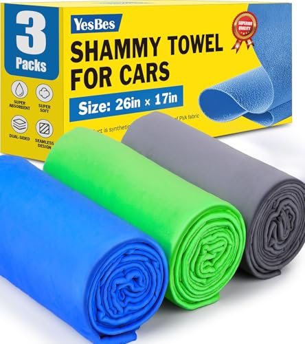 Premium Shammy Tuch zum Trocknen von Autos, super saugfähiges Fensterleder für Auto, wiederverwendbares Auto-Trockentuch, 3 Stück