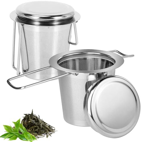 2 Piezas Infusor Té Reutilizable, Filtro Té Malla Extra Fina Acero Inoxidable 304, Infusionador Té Hierbas con Tapa y Asa Plegable, Colador Té Apto Lavavajillas para Tazas Mayoría, Ollas, Cuencos Té