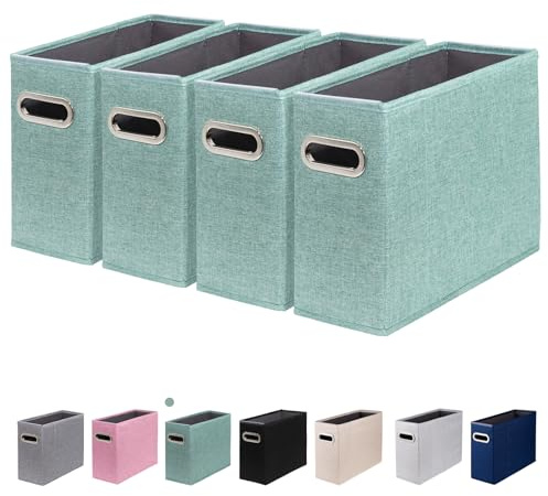 ComfortKeeper 4 Packs Letter Size File Organizer, File Folders Organizer, Fabric Storage Box, Collapsible Paper Organizer with Metal Handle, Smooth PVC Rails, Only Box (Green)