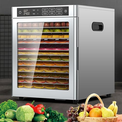 DéShydrateur Alimentaire Pour Viande SéChéE, Fruits, Viande, Herbes, DéShydrateur En Acier Inoxydable à 12 Plateaux, Minuterie RéGlable, ContrôLe De La TempéRature, Protection Contre La Surchauffe