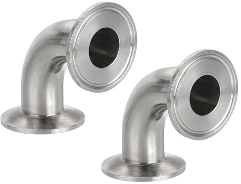 PATIKIL 90 Degree Elbow 1 (25mm) Tube OD,2 Pack 304 Stainless Steel Sanitary Pipe Fittings 1.5 Tri Sanitary Clamps 50.5mm Ferrule Flange OD for Dairy Beverage Plumbing Systems