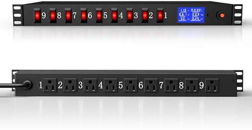 9-Way Rack Mount Power Strip with Single Switches, 15A PDU Surge Protector, 125V, 1875W, Power Distribution Unit for 1U Server Rack Including