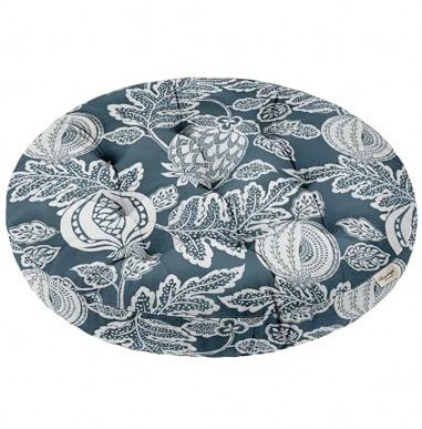 Vargottam Coussin de Sol Rond touffeté 55 cm – Coussin de méditation en Coton Indigo Heritage Flora avec Rembourrage en Mousse à mémoire de Forme, Pouf pour Salon, Chambre, Yoga et Lecture.