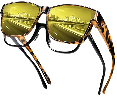URUMQI Nachtfahrbrille Nachtbrille zum Autofahren Damen Herren | Auto Brille Gegen Blenden Gelbe Gläser