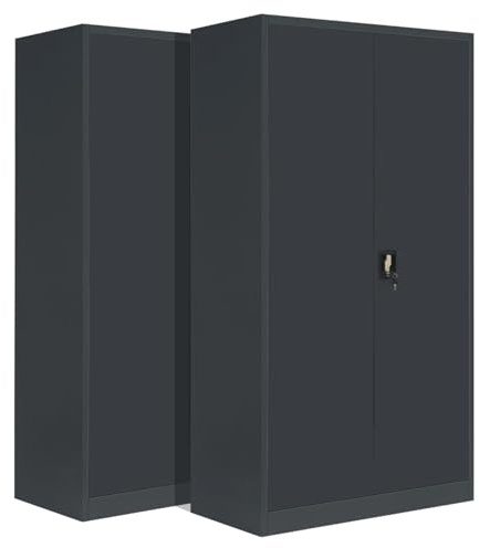 2-Pack LagerZwei Mehrzweckschrank 195x100x50cm I Metallschrank, 4 Fachböden I Großer Aktenschrank, abschließbar I Robuster Allzweckschrank als Werkstattschrank & Büroschrank I Stahlschrank anthrazit