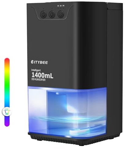 CITYBEE Luftentfeuchter Elektrisch 1400ml Entfeuchter - Leiser Dehumidifier für Wohnung Schlafzimmer & Keller - Raumentfeuchter mit Timer & Stimmungsbeleuchtung