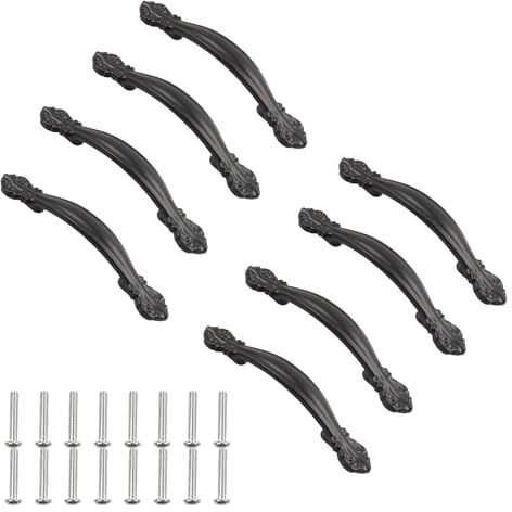 8 stycken möbelhandtag, skåphandtag, möbelhandtag vintage, lådhandtag, möbelhandtag svart, längd 118 mm, retromönster, lämplig för inomhus- och utomhusbruk, kök, garderob, låda (svart)