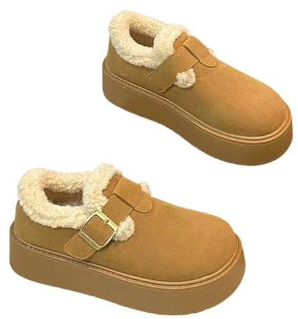 LUYYBDBG Pantofole Stivali Foderati in Pile con Fondo da Donna Invernali Caldi Suola Gomma Punta Tonda Scarpe Basse Stile Coreano Neve-marrone-40
