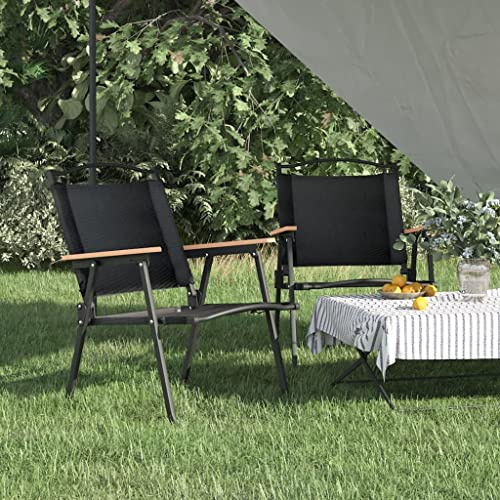 Teenpull Camping Chairs 2 Pieces Black 54 x 55 x 78 cm Oxford Fabric Powder Coated Steel Lightweight Garden Chairs for Outdoor Beach Picnic Fishing up to 110 kg