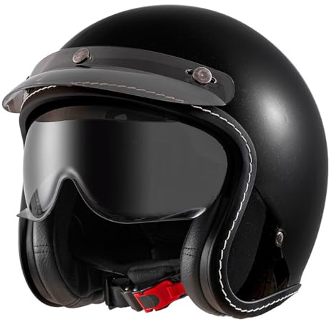 Retro Motorrad Halbhelme Motorradhelm Für Herren Damen DOTECE-Zertifizierung Jethelm Halbschalenhelm Braincap Mit Sonnenblende Für Bike Cruiser Moped Scooter Offenem Helm