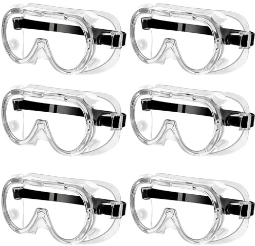 LUMINFLY Anti Fog Safety Glasses 6 Pcs, Full Seal Protective Goggles with Adjustable Strap for Work, Construction, Lab and Home